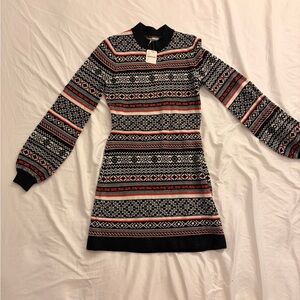 Free People Faero Balloon Sleeve Nordic Fair Isle Sweater Dress Sz Small